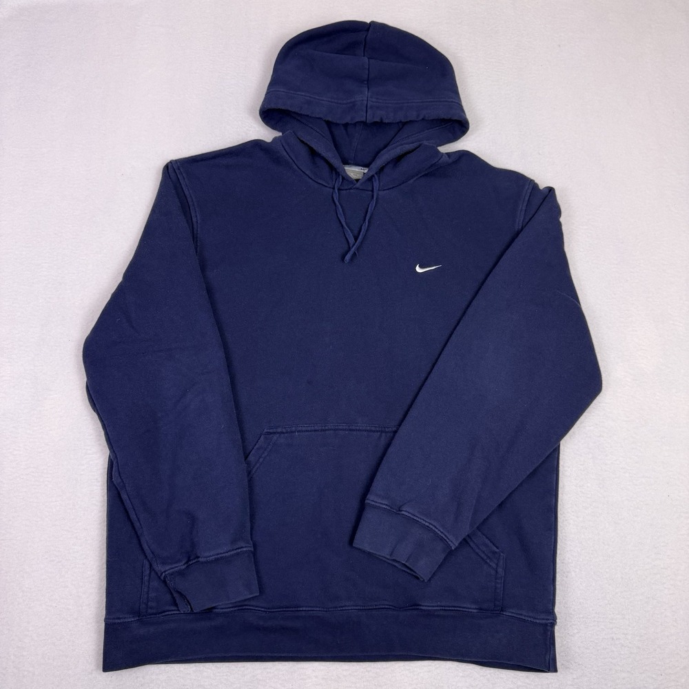Vintage Nike Hoodie Men XL Navy Blue Small Swoosh Embroidered 90s Grey Tag Y2K